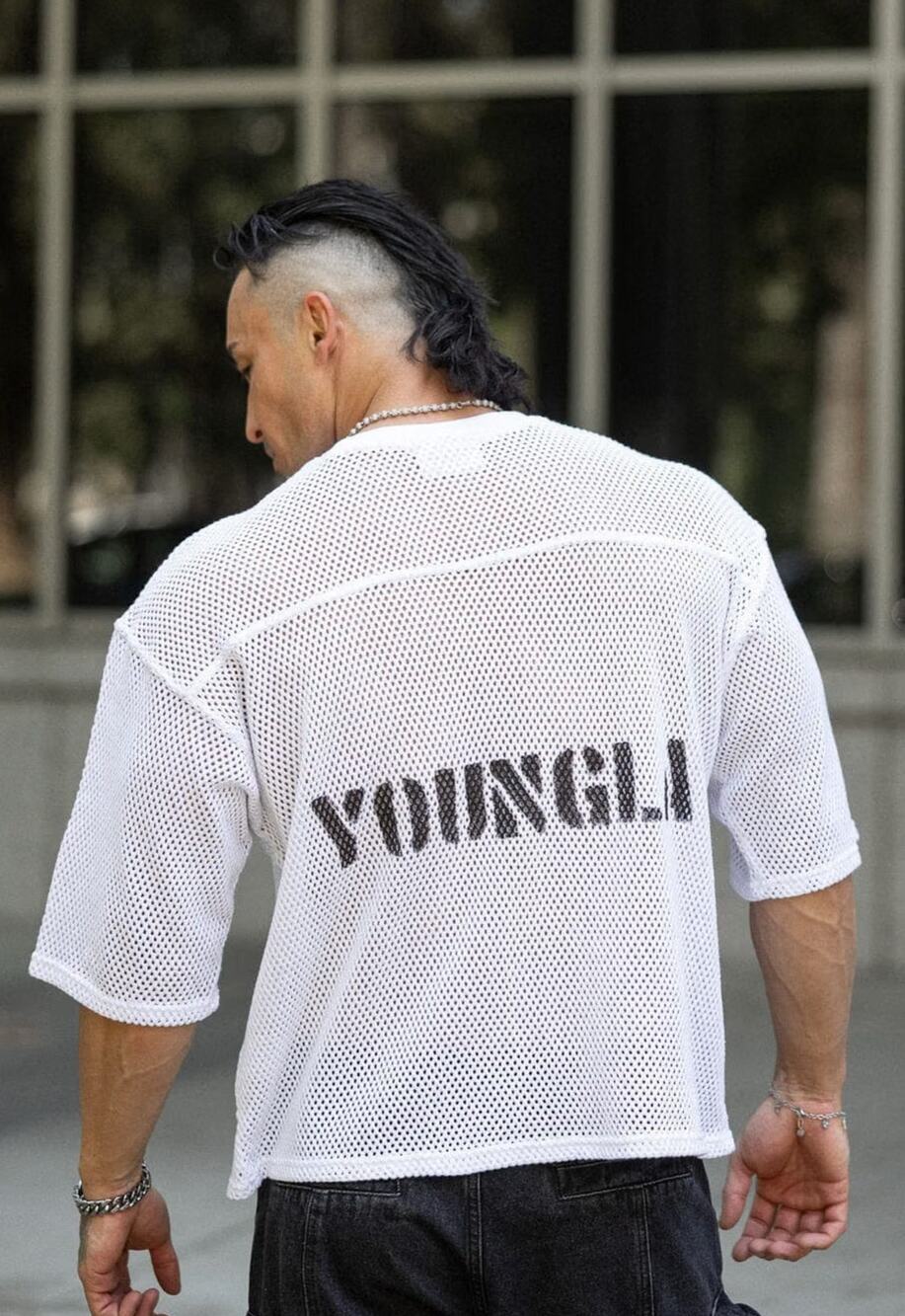 YoungLA 4022 Cotton Mesh Tee White Large Oversized